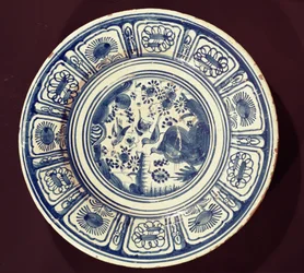 Blaue Schale, möglicherweise aus der Christian Wilhelm Fabrik, Southwark, London, um 1635-40